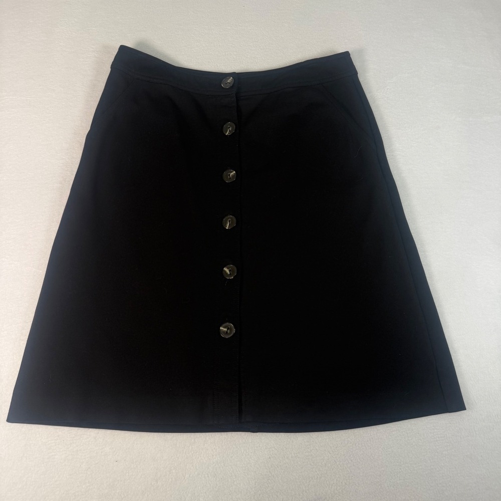 Trina Turk Black Button Front A-Line Skirt Womens 10 Ponte Knit Quiet Luxury 530